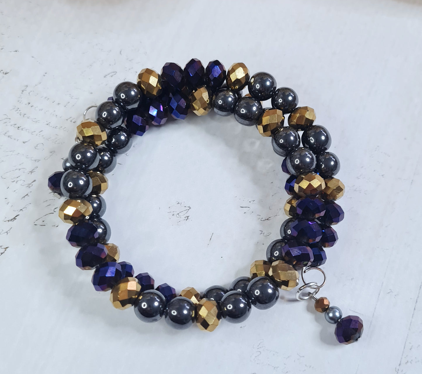 Armband - Glamúr, svart, fjólu og gyllt