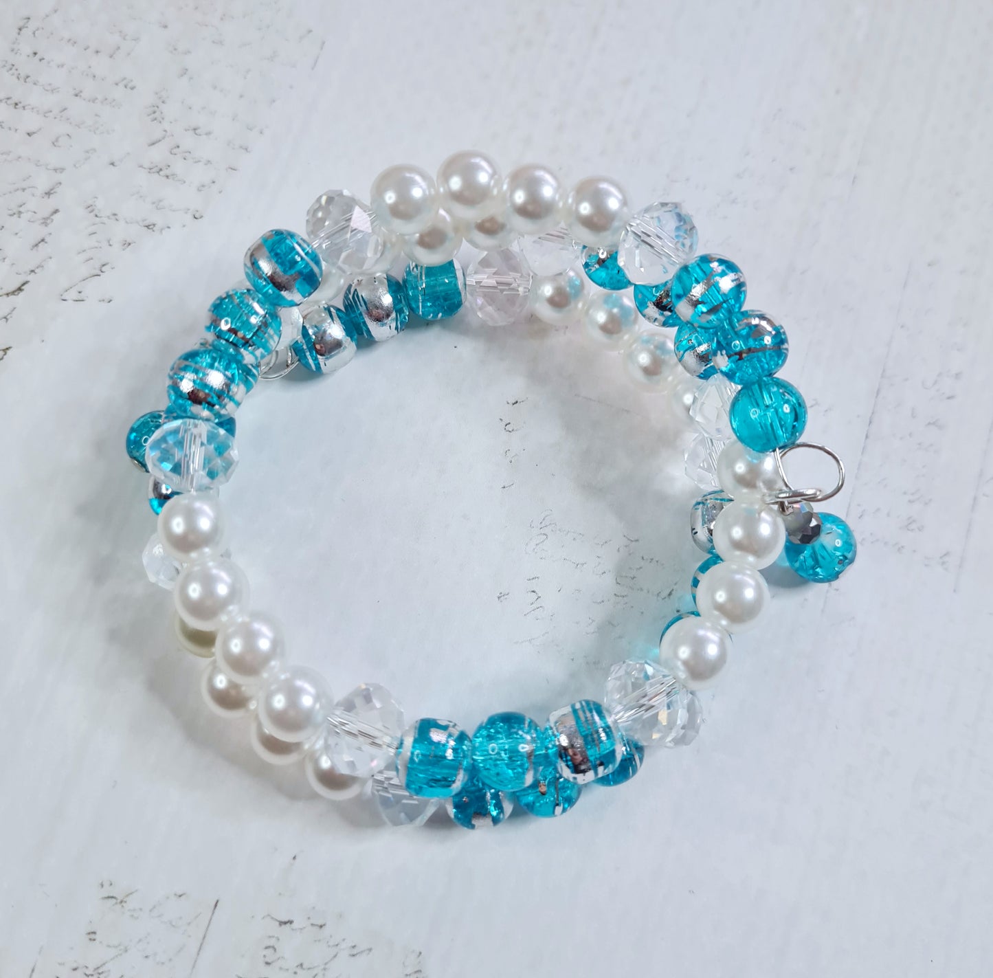 Armband - Blátóna, silfur og glit