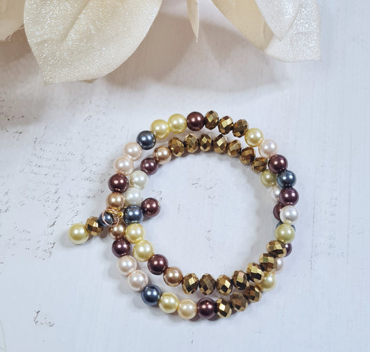 Armband - Glamúr, gyllt og perlur