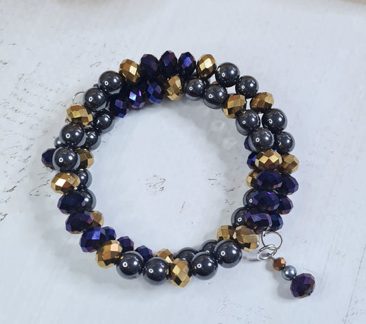 Armband - Glamúr, svart, fjólu og gyllt