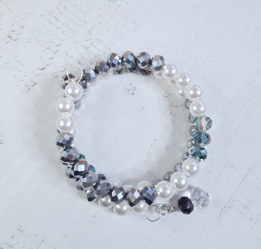 Armband - Glamúr, silfur og perlur.