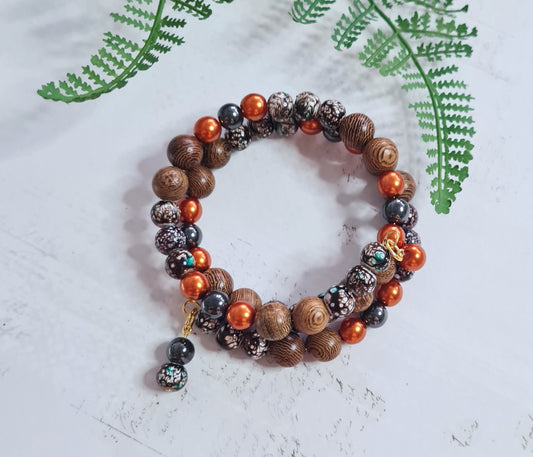 Armband - viðar, brúntóna, orange