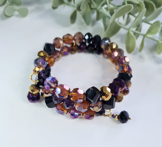 Armband - Rauð-brúntóna, svart og glit.