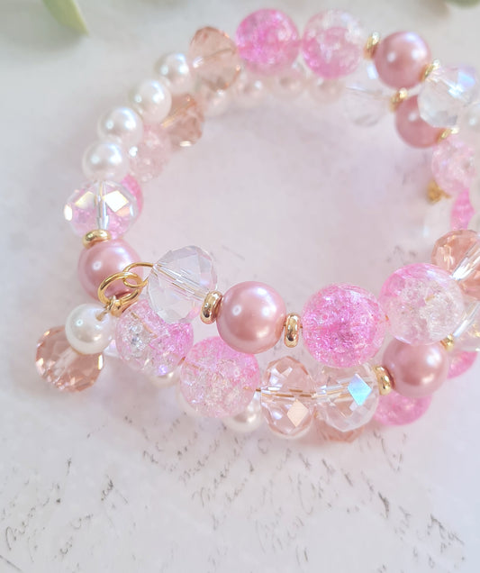 Armband - Bleiktóna, gyllt og glit.